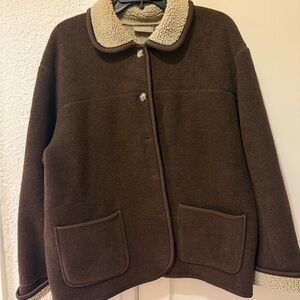 Liz Claiborne Brown Teddy Jacket with Cream Accents